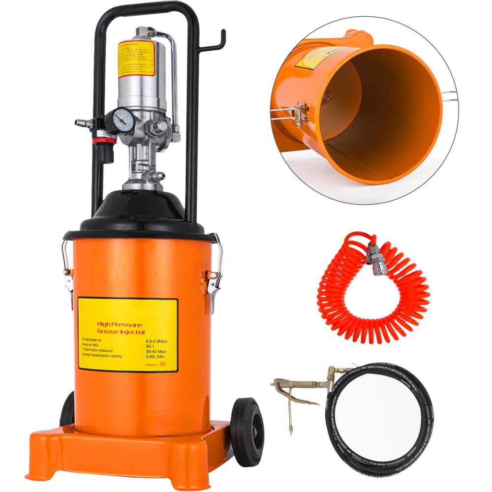 VEVOR Grease Pump 3 Gallon Air Operated Grease Pump with Pneumatic Compressed Gun Lubrication Grease Pump 50:1 Pressure Ratio(12L)