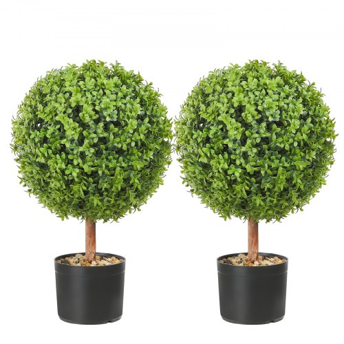 VEVOR Artificial Topiaries Boxwood Trees, 24 inch Tall (2 Pieces), Ball-Shape Faux Topiaries Plant with Planters, Green Feaux Plant w/ Replaceable Leaves & Port for Decorative Indoor/Outdoor/Garden