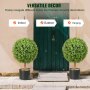 VEVOR Artificial Topiaries Boxwood Trees, 24 inch Tall (2 Pieces), Ball-Shape Faux Topiaries Plant with Planters, Green Feaux Plant w/ Replaceable Leaves & Port for Decorative Indoor/Outdoor/Garden
