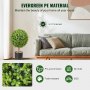 evergreen pe material VEVOR artificial boxwood ball with uv protection beside green sofa, indoor decor.