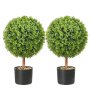 two lush VEVOR artificial boxwood balls in black pots, perfect for indoor and outdoor decor.