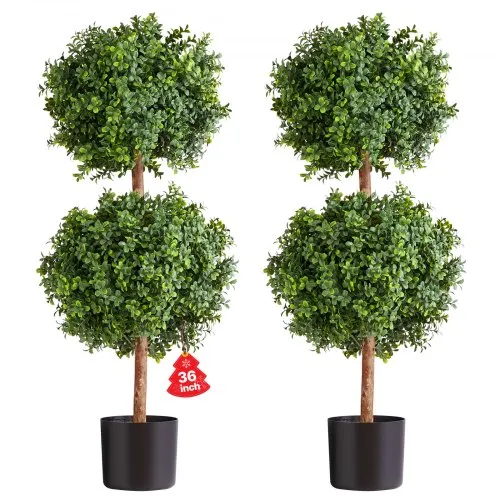 VEVOR Artificial Topiary Boxwood Double Ball, 2 Set 914mm Faux Boxwood Plant Balls, Fake Silk Tree Look Real, Easy Assembly for Decor Front Porch Outdoor Patio Garden Balcony Backyard Indoor