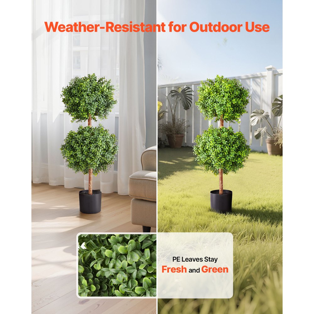 VEVOR Artificial Topiary Boxwood Double Ball, 2 Set 914mm Faux Boxwood Plant Balls, Fake Silk Tree Look Real, Easy Assembly for Decor Front Porch Outdoor Patio Garden Balcony Backyard Indoor