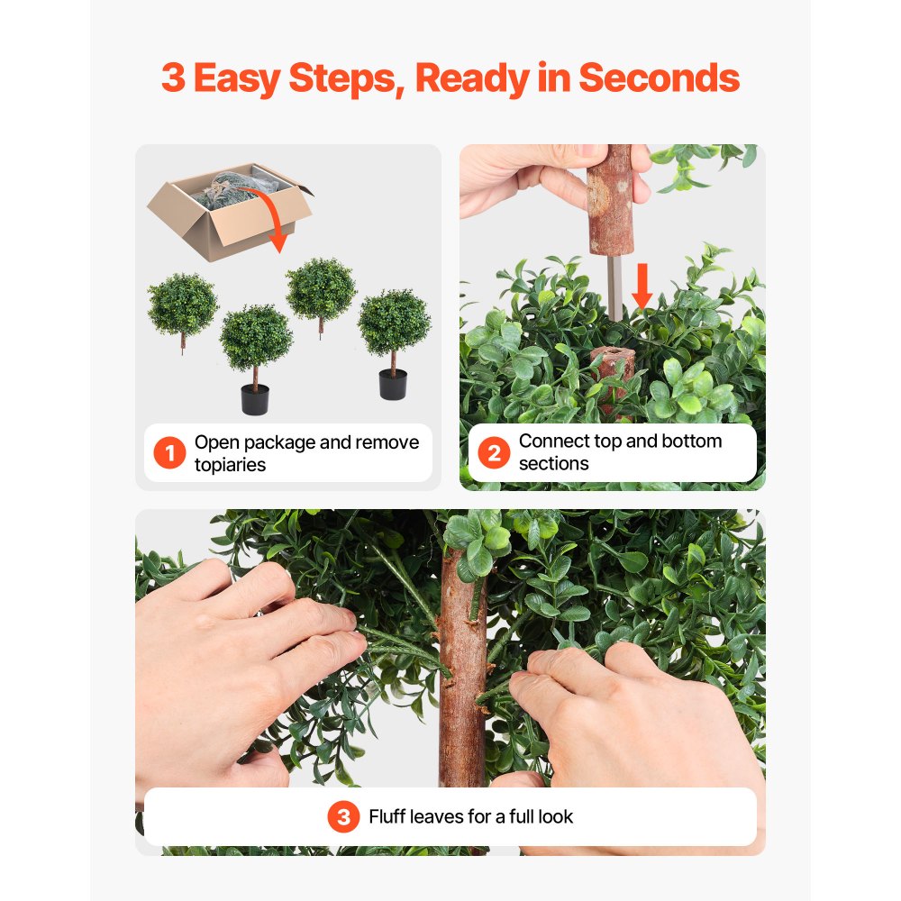 VEVOR Artificial Topiary Boxwood Double Ball, 2 Set 914mm Faux Boxwood Plant Balls, Fake Silk Tree Look Real, Easy Assembly for Decor Front Porch Outdoor Patio Garden Balcony Backyard Indoor