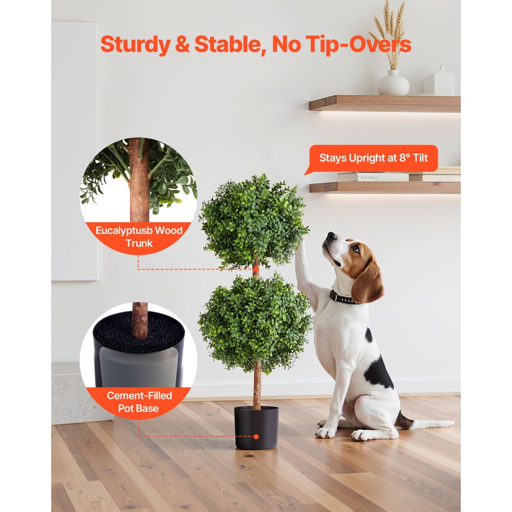 VEVOR Artificial Topiary Boxwood Double Ball, 2 Set 914mm Faux Boxwood Plant Balls, Fake Silk Tree Look Real, Easy Assembly for Decor Front Porch Outdoor Patio Garden Balcony Backyard Indoor