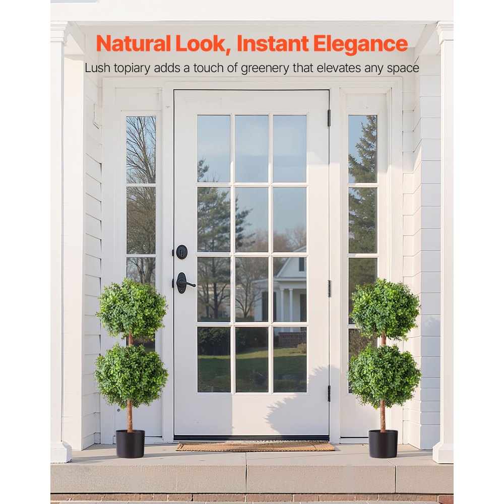 VEVOR Artificial Topiary Boxwood Double Ball, 2 Set 914mm Faux Boxwood Plant Balls, Fake Silk Tree Look Real, Easy Assembly for Decor Front Porch Outdoor Patio Garden Balcony Backyard Indoor