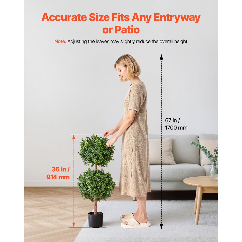 VEVOR Artificial Topiary Boxwood Double Ball, 2 Set 914mm Faux Boxwood Plant Balls, Fake Silk Tree Look Real, Easy Assembly for Decor Front Porch Outdoor Patio Garden Balcony Backyard Indoor