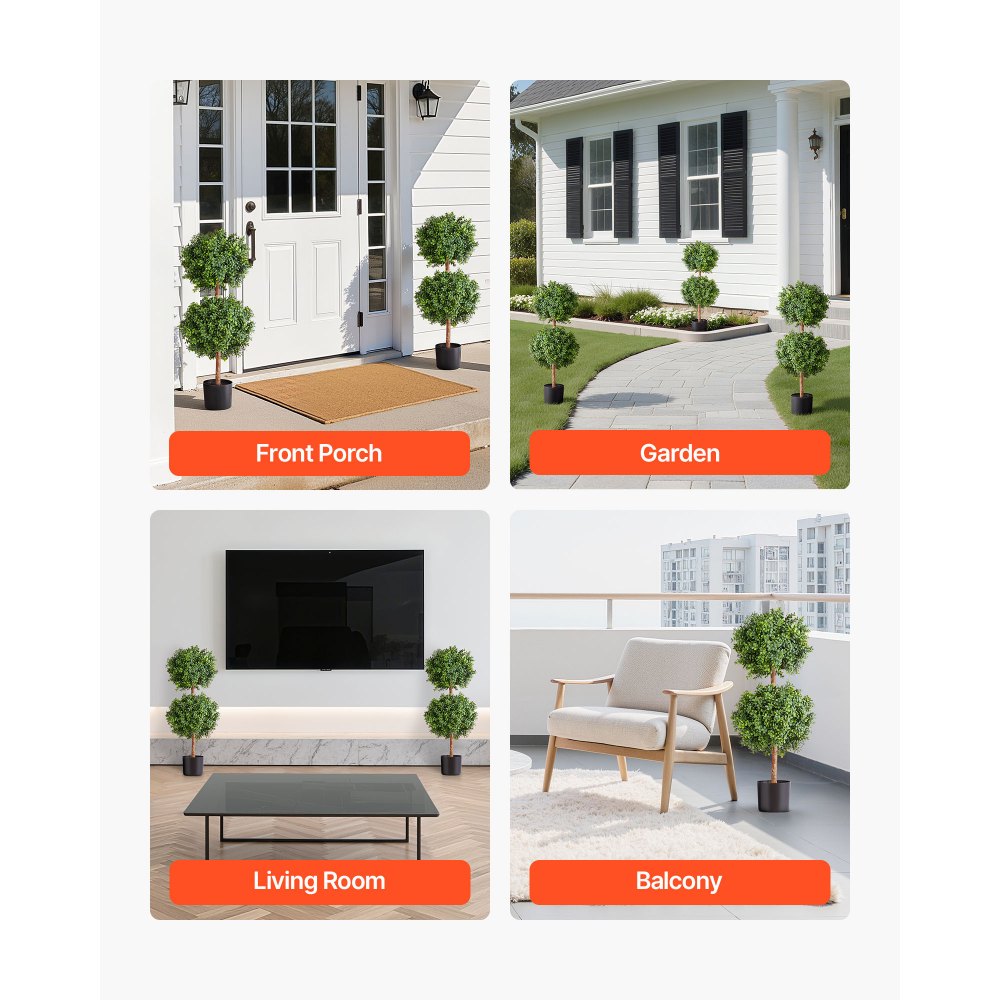 VEVOR Artificial Topiary Boxwood Double Ball, 2 Set 914mm Faux Boxwood Plant Balls, Fake Silk Tree Look Real, Easy Assembly for Decor Front Porch Outdoor Patio Garden Balcony Backyard Indoor