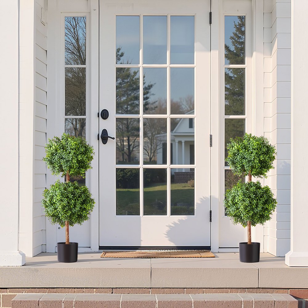 VEVOR Artificial Topiary Boxwood Double Ball, 2 Set 914mm Faux Boxwood Plant Balls, Fake Silk Tree Look Real, Easy Assembly for Decor Front Porch Outdoor Patio Garden Balcony Backyard Indoor
