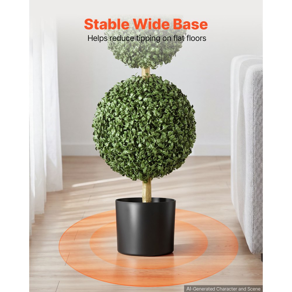 VEVOR Artificial Boxwood Topiary Triple Ball 3 Ft Set of 2 Greenery Decor, Premium PE Fake Trees, Year-Round Indoor & Outdoor Faux Green Plant for Front Door, Entryway, Porch, Balcony, Patio, Garden