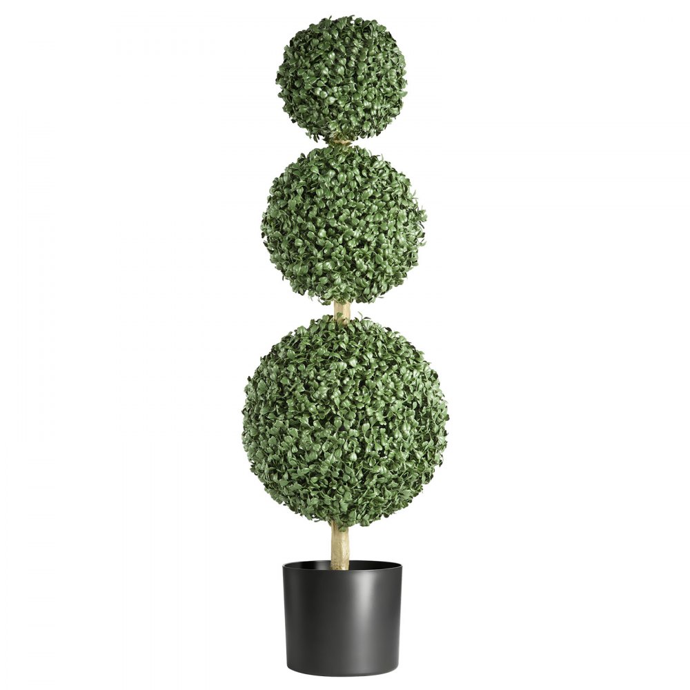 VEVOR Artificial Boxwood Topiary Triple Ball 3 Ft Set of 2 Greenery Decor, Premium PE Fake Trees, Year-Round Indoor & Outdoor Faux Green Plant for Front Door, Entryway, Porch, Balcony, Patio, Garden