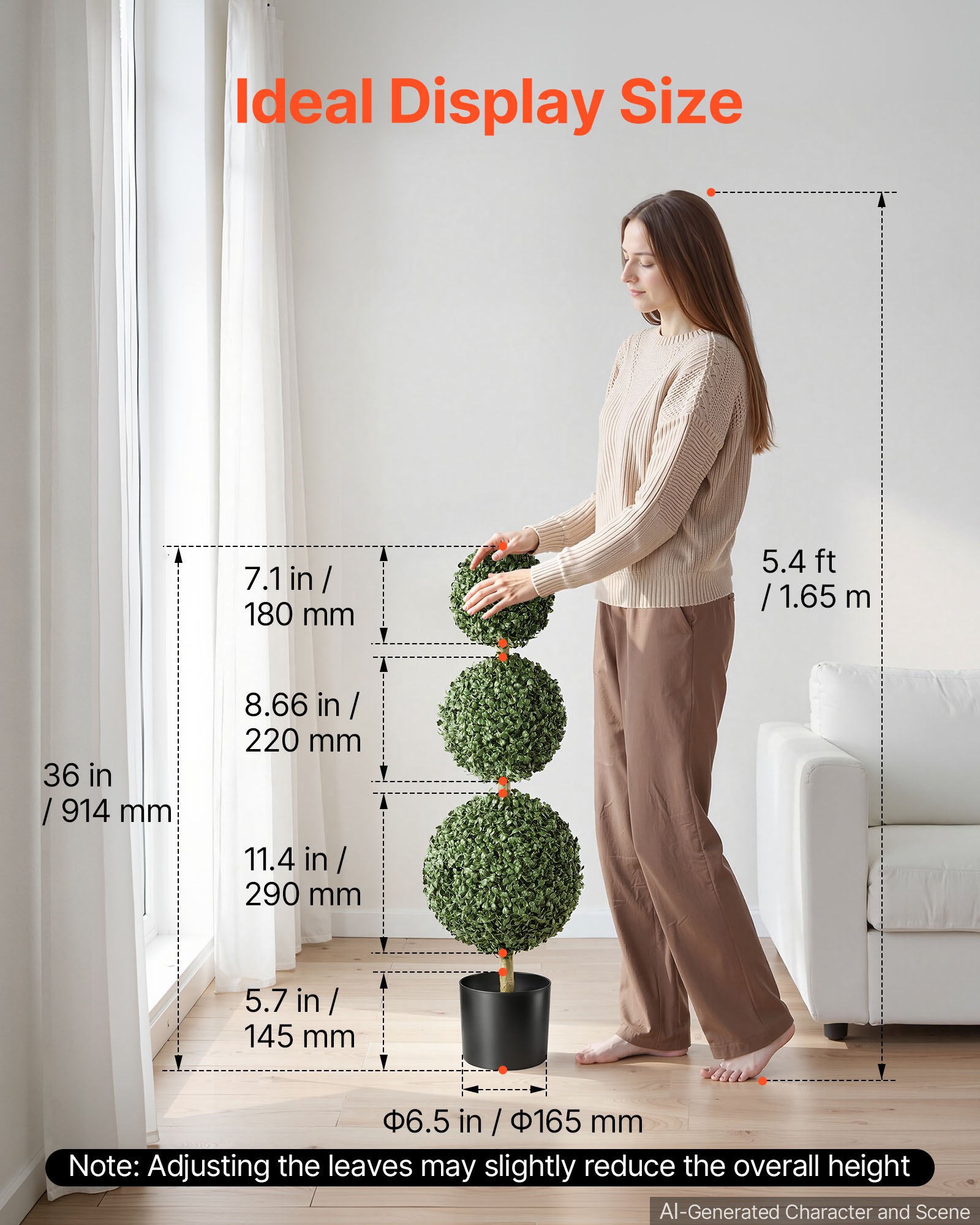 VEVOR Artificial Boxwood Topiary Triple Ball 3 Ft Set of 2 Greenery Decor, Premium PE Fake Trees, Year-Round Indoor & Outdoor Faux Green Plant for Front Door, Entryway, Porch, Balcony, Patio, Garden