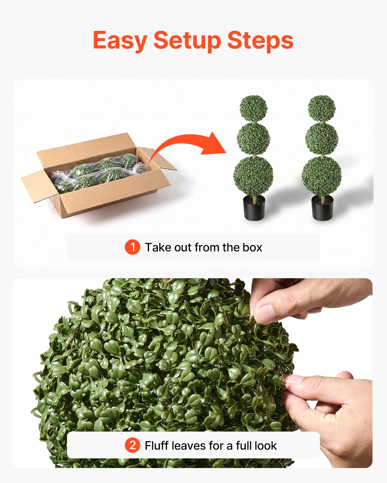 VEVOR Artificial Boxwood Topiary Triple Ball 3 Ft Set of 2 Greenery Decor, Premium PE Fake Trees, Year-Round Indoor & Outdoor Faux Green Plant for Front Door, Entryway, Porch, Balcony, Patio, Garden