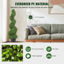 VEVOR Artificial Topiaries Boxwood Trees, 3ft Tall (2 Pieces) Faux Topiary Plant Outdoor, All-year Green Feaux Plant w/ Replaceable Leaves for Decorative Indoor/Outdoor/Garden