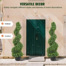 VEVOR Artificial Topiaries Boxwood Trees, 3ft Tall (2 Pieces) Faux Topiary Plant Outdoor, All-year Green Feaux Plant w/ Replaceable Leaves for Decorative Indoor/Outdoor/Garden