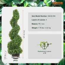 VEVOR 2 pcs. Artificial Boxwood Tower Topiary Spiral Artificial Plant 91cm high Decorative Plant Green Plastic PE Iron Topiary Plants incl. 10 pcs. Replacement Leaves