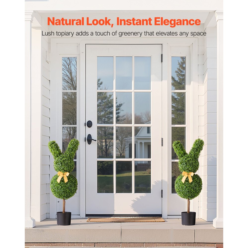 VEVOR Artificial Topiary Bunny-Shape Boxwood Ball, 2 Set 914mm Faux Boxwood Plant Balls, Fake Silk Tree Look Real, Easy Assembly for Decor Front Porch Outdoor Patio Garden Balcony Backyard Indoor