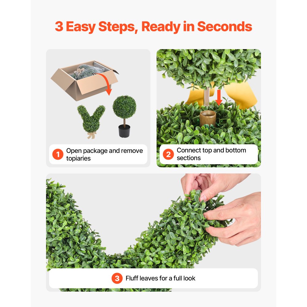VEVOR Artificial Topiary Bunny-Shape Boxwood Ball, 2 Set 914mm Faux Boxwood Plant Balls, Fake Silk Tree Look Real, Easy Assembly for Decor Front Porch Outdoor Patio Garden Balcony Backyard Indoor