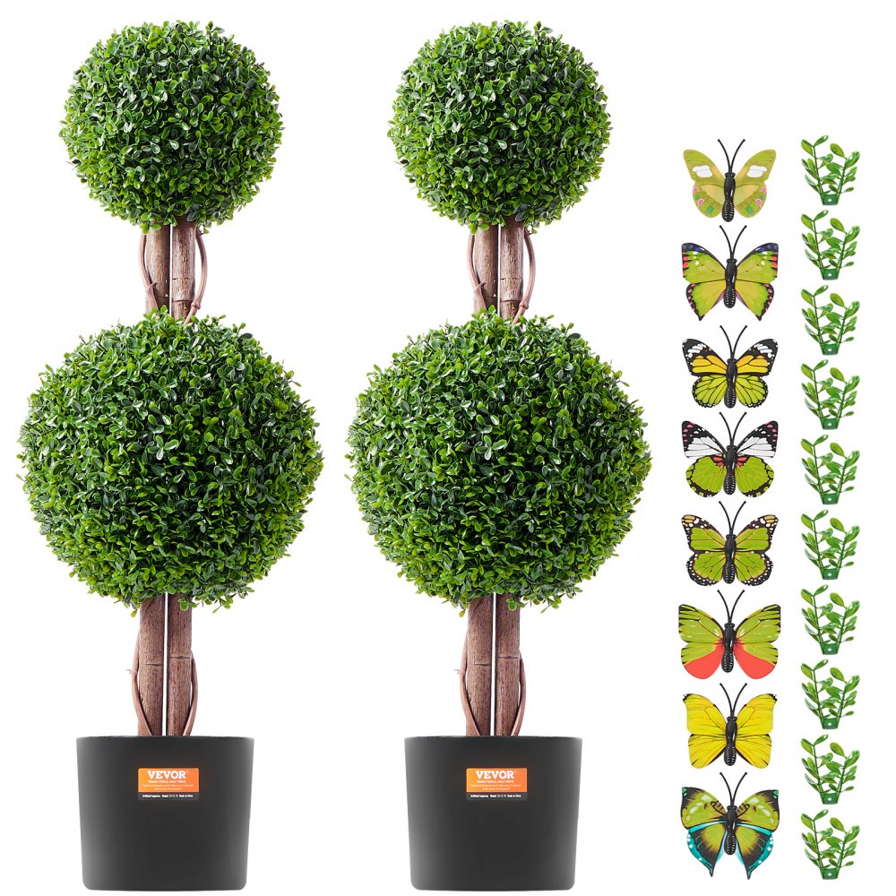 VEVOR Artificial Boxwood Topiary Tree, 914mm Tall (2 Pieces), Double Ball Faux Topiary Trees, Faux Plant w/ Extra Leaves & Pot & Small Decoration, UV Rated Set for Home Decor Indoor/Outdoor