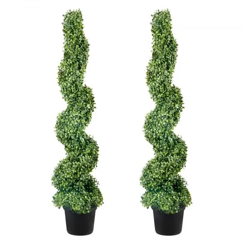 VEVOR Artificial Topiaries Boxwood Trees, 10cm Tall (2 Pieces) Faux Topiary Plant Outdoor, All-year Green Feaux Plant w/ Replaceable Leaves for Decorative Indoor/Outdoor/Garden