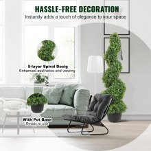 VEVOR kunstige buksbomtræer, 4 fod høje (2 stykker) imiteret topiary plante udendørs, helårs grøn feaux plante med udskiftelige blade til dekorativ indendørs/udendørs/have