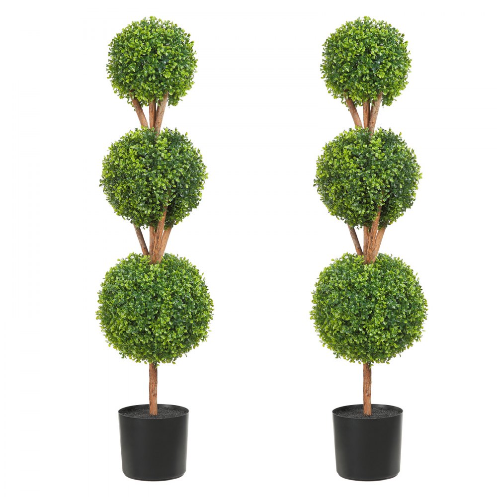 VEVOR kunstige topiaries buksbom træer, 48 tommer høje (2 stykker), 3 kugleformede kunstige topiaries plante med plantekasser, grøn feaux plante med udskiftelige blade og port til dekorativ indendørs/udendørs/have