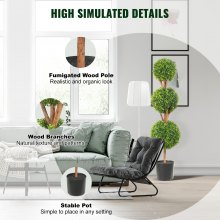VEVOR Artificial Topiaries Boxwood Trees, 48 inch Tall (2 Pieces), 3 Ball-Shape Faux Topiaries Plant with Planters, Green Feaux Plant w/ Replaceable Leaves & Port for Decorative Indoor/Outdoor/Garden