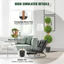 VEVOR Artificial Topiaries Boxwood Trees, 48 inch Tall (2 Pieces), 3 Ball-Shape Faux Topiaries Plant with Planters, Green Feaux Plant w/ Replaceable Leaves & Port for Decorative Indoor/Outdoor/Garden