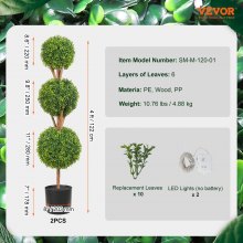 VEVOR Artificial Topiaries Boxwood Trees, 48 inch Tall (2 Pieces), 3 Ball-Shape Faux Topiaries Plant with Planters, Green Feaux Plant w/ Replaceable Leaves & Port for Decorative Indoor/Outdoor/Garden
