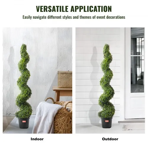 VEVOR Artificial Boxwood Topiary Tree 60 inch Tall (2 Pieces) Spiral Faux Topiary Trees Faux Plant w/ Extra Leaves & Pot & Small Decoration Uv Rated