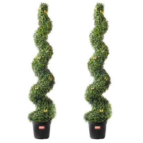 VEVOR Artificial Boxwood Topiary Tree, 60 inch Tall (2 Pieces), Spiral Faux Topiary Trees, Faux Plant w/ Extra Leaves & Pot & Small Decoration, UV Rated Greenery Set for Home Decor Indoor/Outdoor