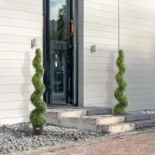 VEVOR Artificial Boxwood Topiary Tree, 60 inch Tall (2 Pieces), Spiral Faux Topiary Trees, Faux Plant w/ Extra Leaves & Pot & Small Decoration, UV Rated Greenery Set for Home Decor Indoor/Outdoor