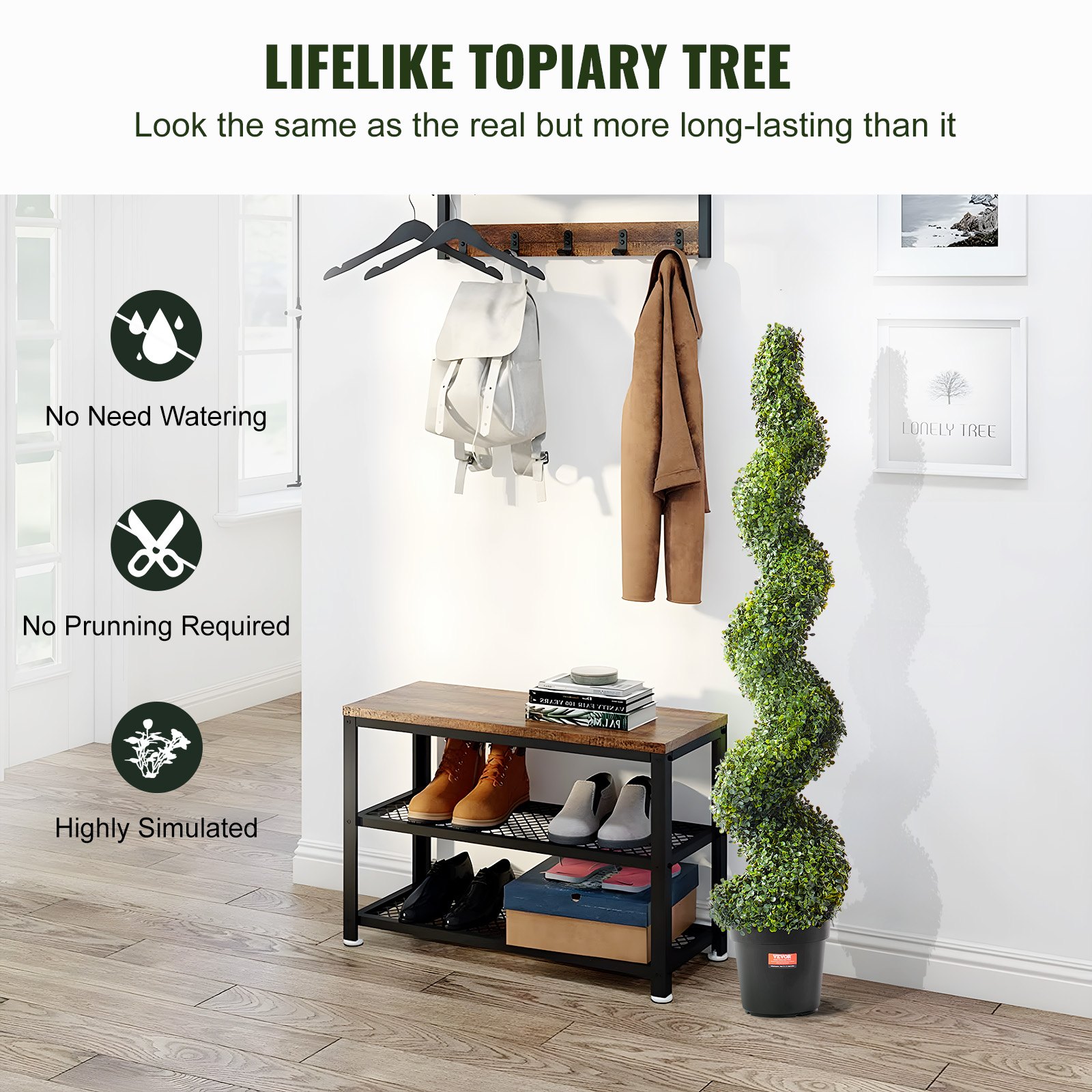 VEVOR Artificial Boxwood Topiary Tree, 1524mm Tall (2 Pieces), Spiral Faux Topiary Trees, Faux Plant w/ Extra Leaves & Pot & Small Decoration, UV Rated Greenery Set for Home Decor Indoor/Outdoor