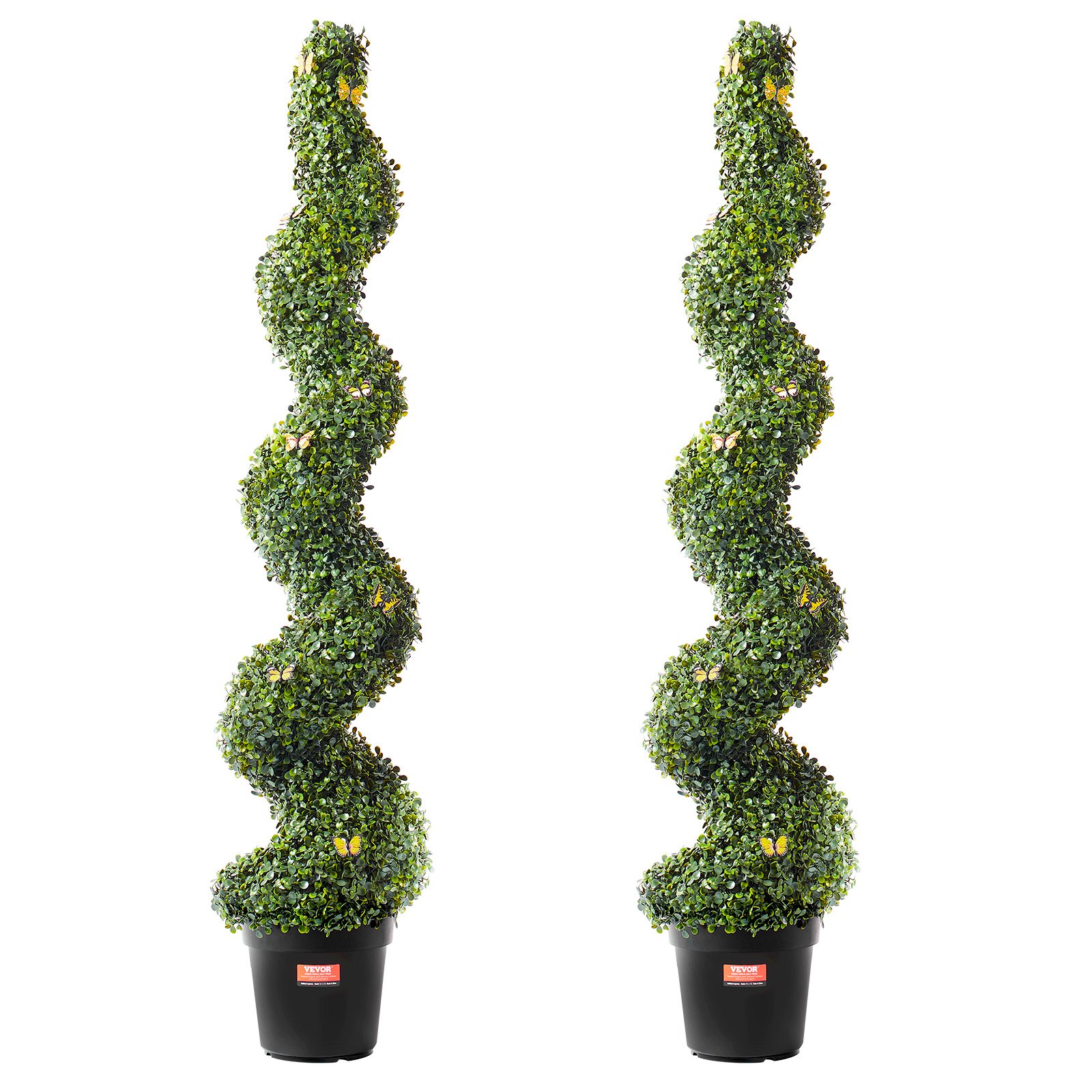 VEVOR Artificial Boxwood Topiary Tree, 1524mm Tall (2 Pieces), Spiral Faux Topiary Trees, Faux Plant w/ Extra Leaves & Pot & Small Decoration, UV Rated Greenery Set for Home Decor Indoor/Outdoor