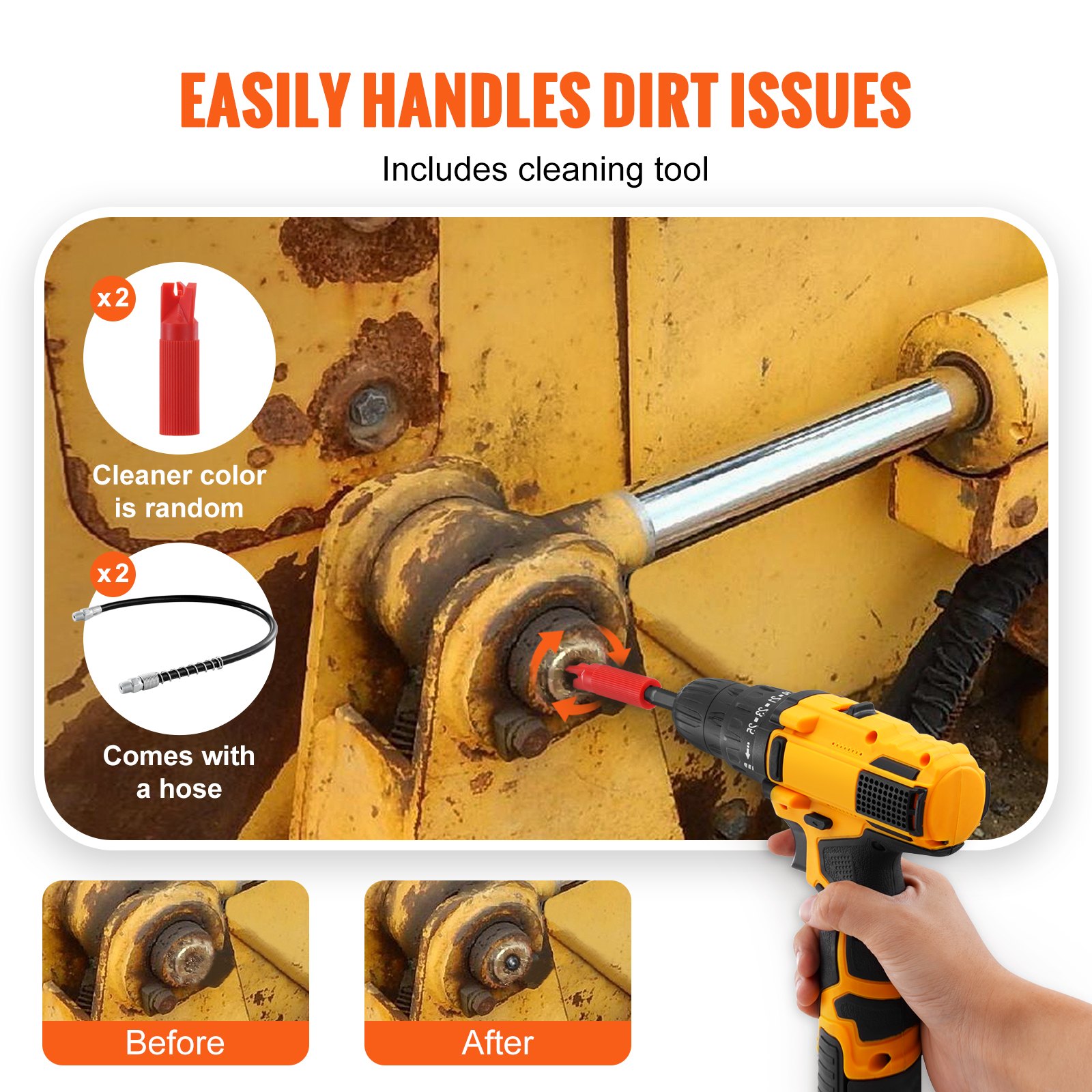 VEVOR Grease Gun Coupler 2 PCS, 10000 PSI High Pressure, 6-Jaw Locking, Quick Release Grease Gun Tip with Hose/Zerk Fittings Cleaner, Compatible with All Grease Guns 1/8" NPT Fittings for Automobiles