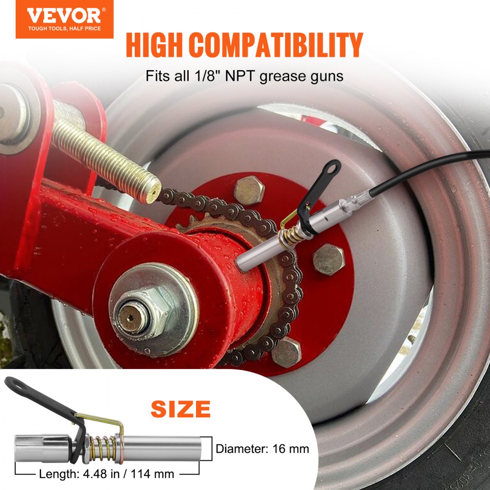 VEVOR Grease Gun Coupler, 10000 PSI High Pressure, 6-Jaw Locking, Quick  Release Grease Gun Tip with Hose/Zerk Fittings Cleaner, Compatible with All  Grease Guns 1/8 NPT Grease Fittings for Automobiles
