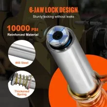 VEVOR Grease Gun Coupler, 10000 PSI High Pressure, 6-Jaw Locking, Quick Release Grease Gun Tip with Hose/Zerk Fittings Cleaner, Compatible with All Grease Guns 1/8" NPT Grease Fittings for Automobiles
