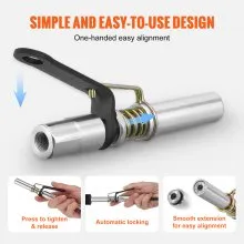 VEVOR Grease Gun Coupler, 10000 PSI High Pressure, 6-Jaw Locking, Quick Release Grease Gun Tip with Hose/Zerk Fittings Cleaner, Compatible with All Grease Guns 1/8" NPT Grease Fittings for Automobiles