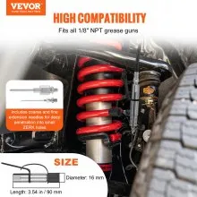 VEVOR Grease Gun Coupler, 10000 PSI High Pressure, 3-Jaw Locking, Quick Release Grease Gun Tip with Hose/Zerk Fittings Cleaner/Extension Needles, Compatible with All Grease Guns 1/8" NPT Fittings