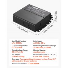 60W 24V Dimmable LED Driver AC to DC Power Supply Transformer Constant Voltage
