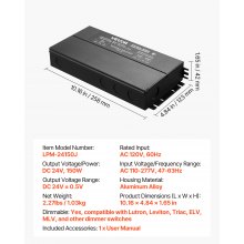 150W 24V Dimmable LED Driver AC to DC Power Supply Transformer Constant Voltage