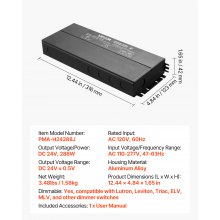 288W 24V Dimmable LED Driver AC to DC Power Supply Transformer Constant Voltage