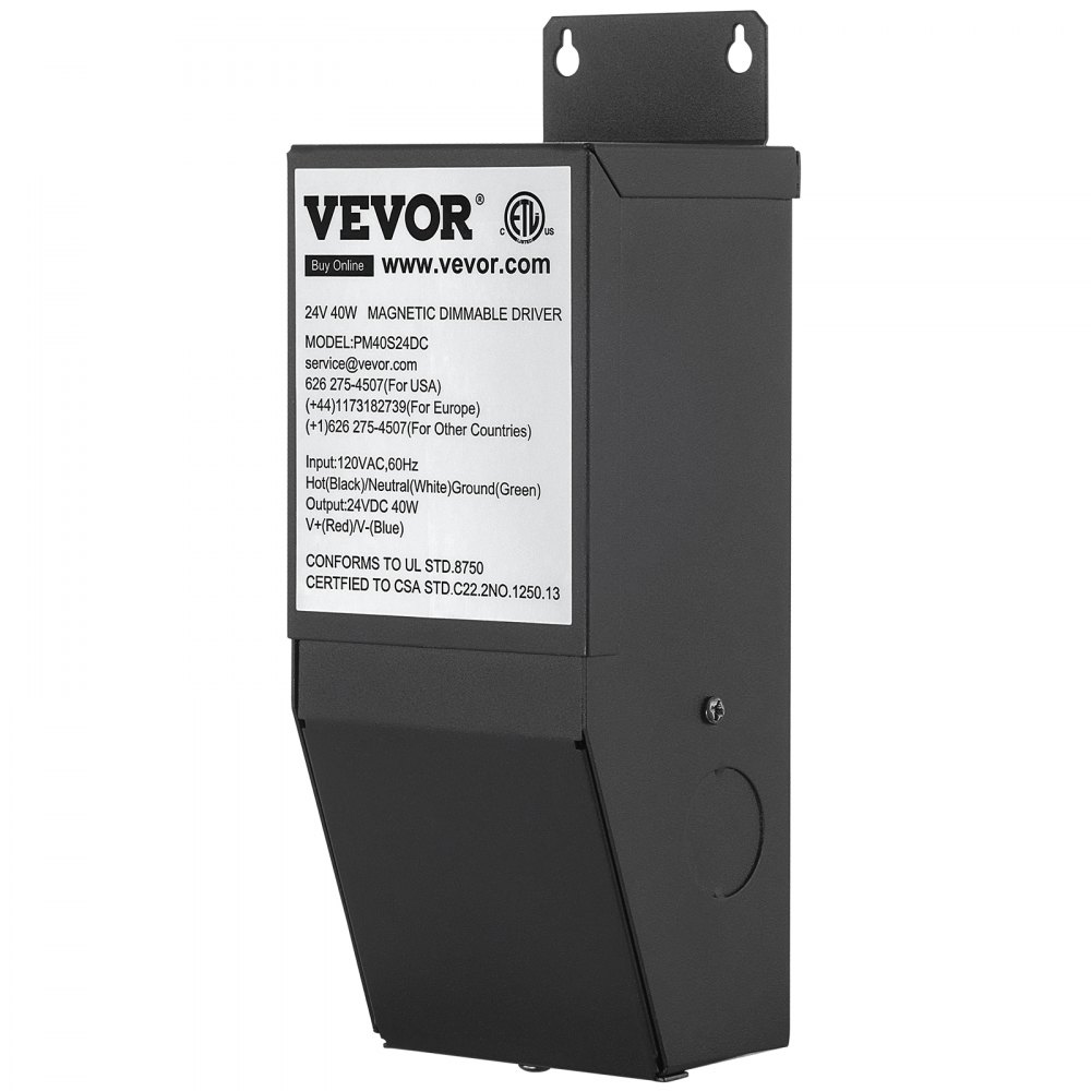VEVOR Dimmable LED Driver, 24V 40W Magnetic Power Supply, 120V AC - 24V DC LED Transformer,Low Voltage Power Supply for LED Strip Lights,Compatible with MLV, ELV, CL Dimmers,ETL Listed