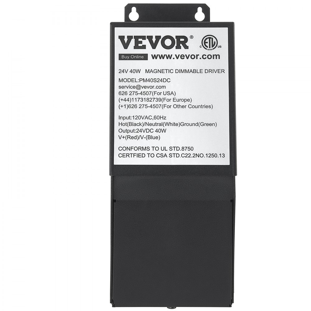 VEVOR Dimmable LED Driver, 24V 40W Magnetic Power Supply, 120V AC - 24V DC LED Transformer,Low Voltage Power Supply for LED Strip Lights,Compatible with MLV, ELV, CL Dimmers,ETL Listed