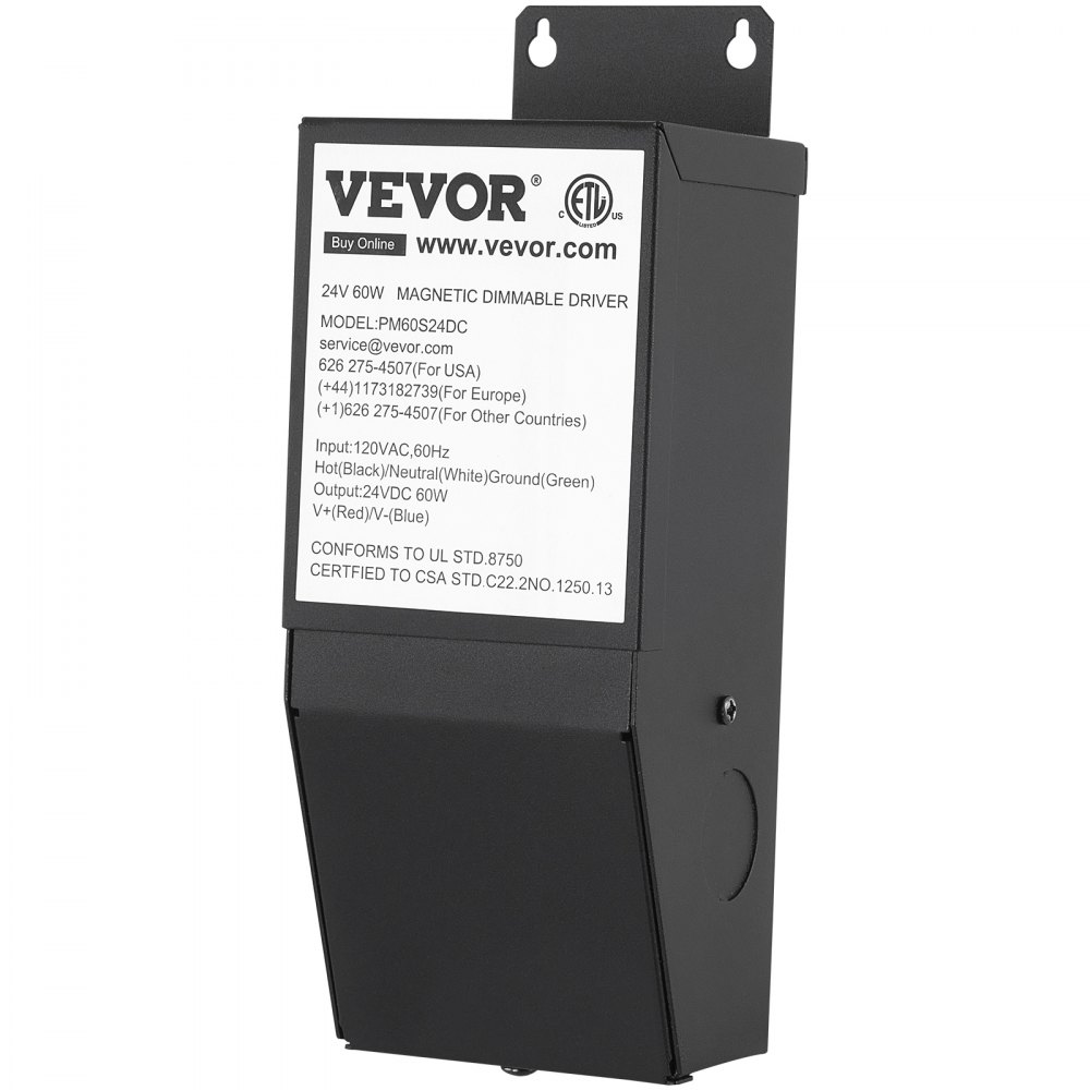 VEVOR Dimmable LED Driver, 24V 60W Magnetic Power Supply, 120V AC - 24V DC LED Transformer,Low Voltage Power Supply for LED Strip Lights,Compatible with MLV, ELV, CL Dimmers,ETL Listed
