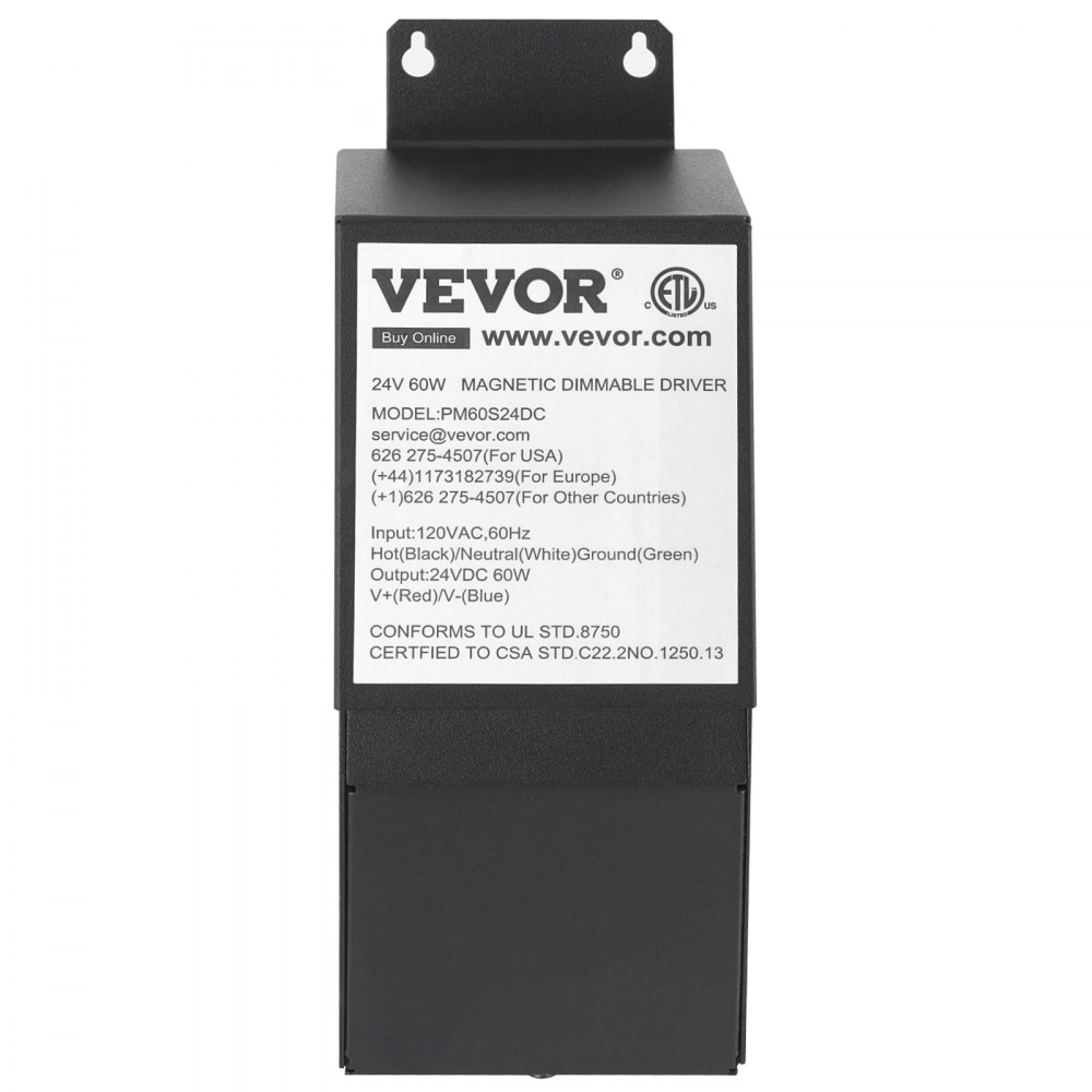 VEVOR Dimmable LED Driver, 24V 60W Magnetic Power Supply, 120V AC - 24V DC LED Transformer,Low Voltage Power Supply for LED Strip Lights,Compatible with MLV, ELV, CL Dimmers,ETL Listed