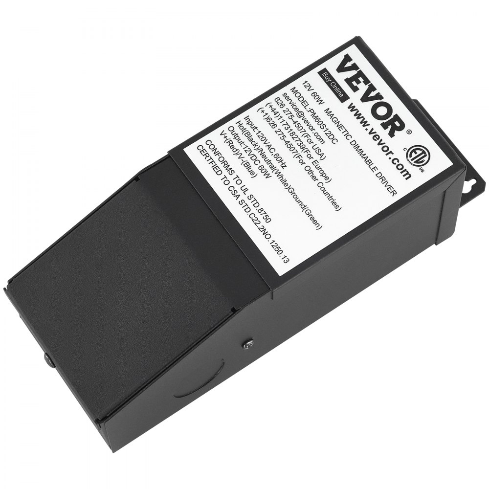 VEVOR Dimmable LED Driver, 12V 60W Magnetic Power Supply, 120V AC - 12V DC LED Transformer,Low Voltage Power Supply for LED Strip Lights,Compatible with MLV, ELV, CL Dimmers,ETL Listed