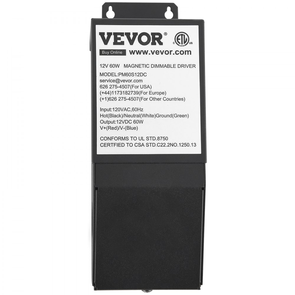 VEVOR Dimmable LED Driver, 12V 60W Magnetic Power Supply, 120V AC - 12V DC LED Transformer,Low Voltage Power Supply for LED Strip Lights,Compatible with MLV, ELV, CL Dimmers,ETL Listed