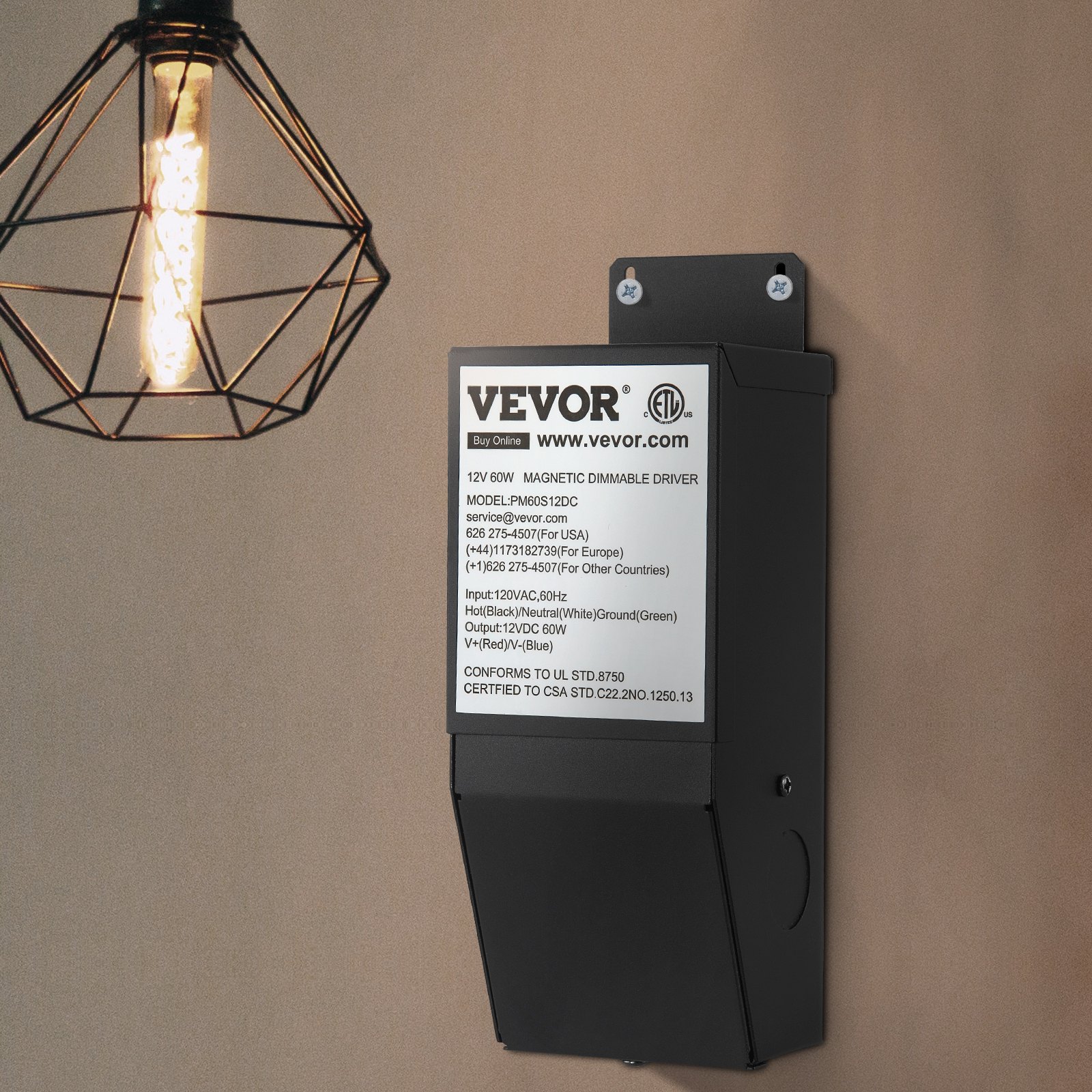 VEVOR Dimmable LED Driver, 12V 60W Magnetic Power Supply, 120V AC - 12V DC LED Transformer,Low Voltage Power Supply for LED Strip Lights,Compatible with MLV, ELV, CL Dimmers,ETL Listed
