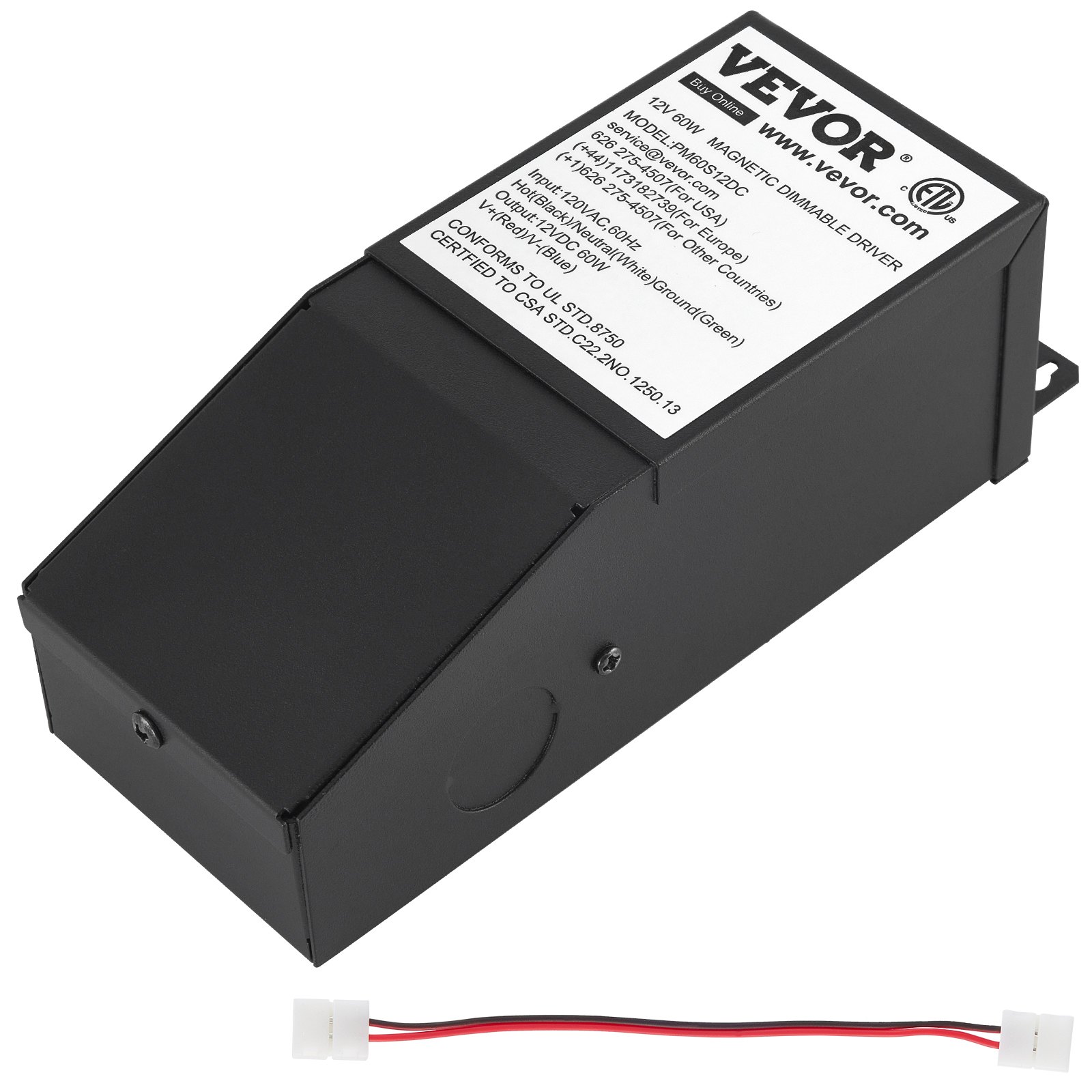 VEVOR Dimmable LED Driver, 12V 60W Magnetic Power Supply, 120V AC - 12V DC LED Transformer,Low Voltage Power Supply for LED Strip Lights,Compatible with MLV, ELV, CL Dimmers,ETL Listed